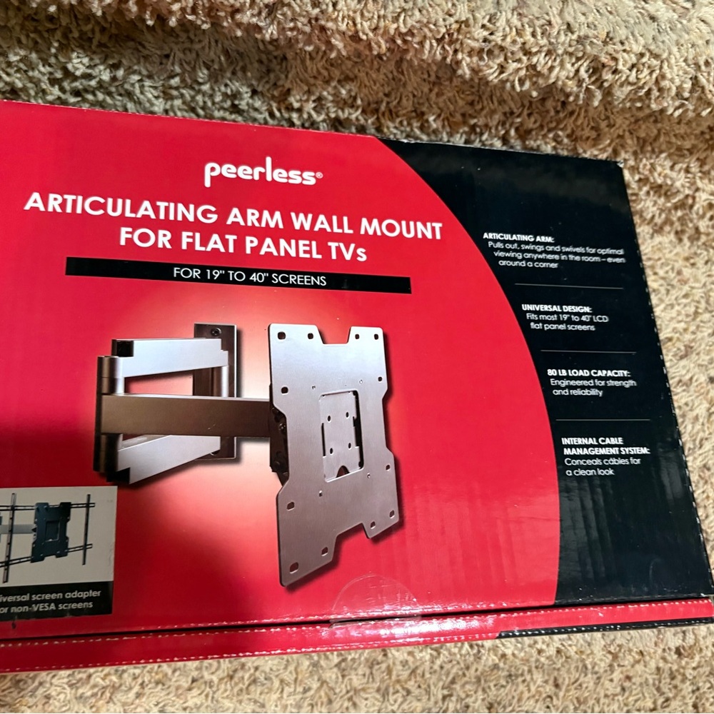 Black Articulating Arm Wall Mount for TVs. NEW NEVER USED